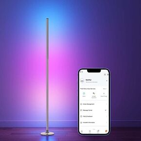 Corner Floor Lamp, LED Smart Floor Lamp Compatible with Alexa, Color Changing Ambience Light with Music Sync, Modern Corner Lit Standing Lamp for Living Room Bedroom Gaming Room(Black)