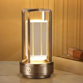 Portable Metal Table Lamp,Cordless Table Lamp,Battery Operated, 3 Light Colors, for Restaurant/Bedroom/Bars/Outdoor Party/Camping/Coffee Shop Atmosphere Night Light (Gold)