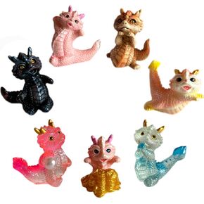 Funny Mini Dragon Figurine Set Cake Topper Miniature Fairy Garden Decoration, Photo Props, Party Fevors, Dragon Year Mascots, Loong Statues Dollhouse (7-Dragons)