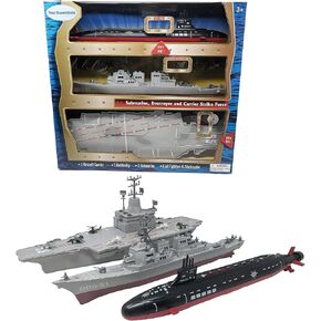 Toy Aircraft Carrier Submarine and Battleship Destroyer Combo with 8 Mini Fighter Jets
