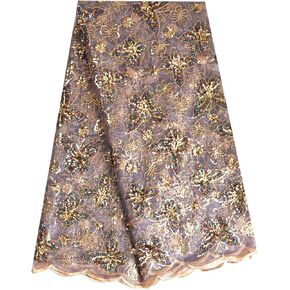 SanVera17 African Fabric Sequins Rope Embroidered Net Fabrics Butterfly Battern Base Fabric Color (Pink) for Party Dress 5 Yards