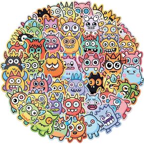 Cartoon Monster Stickers for Kids 50Pcs Cute Anime Monster Stickers for Water Bottle Kids Stickers Pack Vinyl Stickers for Scrapbook Water Bottle Laptop