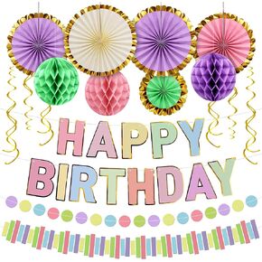 KatchOn, Macaron Birthday Decorations Set - Pack of 18 | Pastel Happy Birthday Decorations | Pastel Happy Birthday Banner with Birthday Honeycombs | Pastel Birthday Banner, Pastel Birthday Decorations