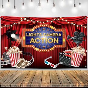 KatchOn, XtraLarge Lights Camera Action Banner - 72x44 Inch | Movie Night Decorations | Movie Night Banner for Lights Camera Action Decorations | Movie Theme Party Decorations | Movie Theater Backdrop