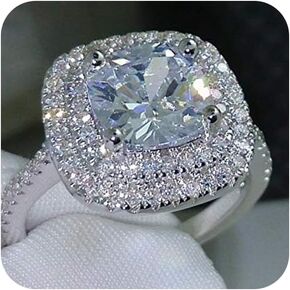 Fashion Ring Cushion Cut 4ct Zircon Diamonds Stone 925 Sterling Silver Engagement Wedding Band Ring for Women