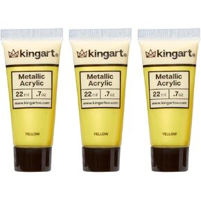 KINGART 502-112 PRO Artist Quality METALLIC YELLOW Acrylic Paint, 22ml (0.74oz) Tubes, 3 Pack - Set (66ml Total), Metallic Yellow