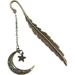 Feather Bookmark Book Marker Metal Bookmarks for Women Moon Star Bookmark Teacher Appreciation Gifts Graduation Gifts with Chain Birthday Gifts Bookmark for Book Lovers,Students,Teachers