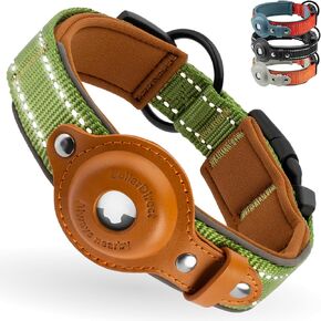 CollarDirect Airtag Dog Collar Reflective Nylon Neoprene Leather Holder for Apple Air Tag for Large, Medium, and Small Dogs (Green, S, 12-14.5 Inch)