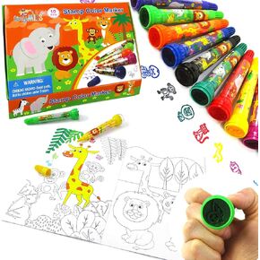 TINYMILLS Zoo Animals Safari Stamper Marker Set, 10 Pieces, Assorted Colors