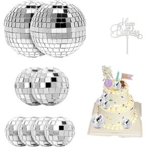 8pcs Disco Ball Cupcake Toppers 1970s Disco Ball Happy Birthday Cake Topper for 70s 80s Disco Music Dance Themed Christmas Party Decorations Supplies (Total 9pcs)