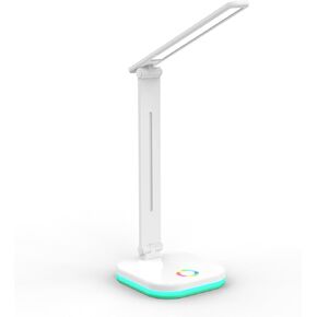 NTL-625QI - LED Desk Lamp with Wireless Phone Charger, RGB Night Light, Adjustable Color Temperature, and USB Phone Charging Port for Home and Office - White