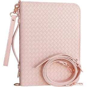 Bible Cover Case for Women, Weave Bible Case, w/Detachable Shoulder Strap, PU Leather Bible Covers for Women, Minimalist Design, Water Resistant Bible Cases for Woman (Blush)
