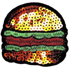 Cute Cheeseburger Hamburger Fast Food Sequin Cartoon Patch Embroidery Iron on Sew on Applique Badge DIY Handmade for Jacket Polo T-Shirt Hat Bag Craft Decorative Repair (6)