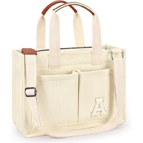 ZORFIN Canvas Tote Bag for Women with Zipper and Pockets Crossbody Work Laptop Book Bag for Travel College Gift