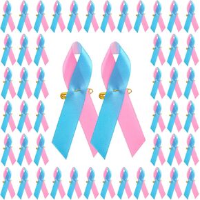 Blue & Pink Ribbon, 100Pcs Satin Pins with Safety Pins Breast Cancer Awareness Ribbon Brooch for Party Event Supplies