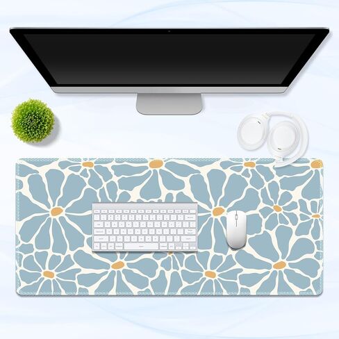 Desk Mat, XXL Large Gaming Mouse Pad, Keyboard Mouse Mat Big Desk Pad, Non-Slip Rubber Base Mousepad for Work, Game, Office, Home -Blue Flower in Saudi Arabia