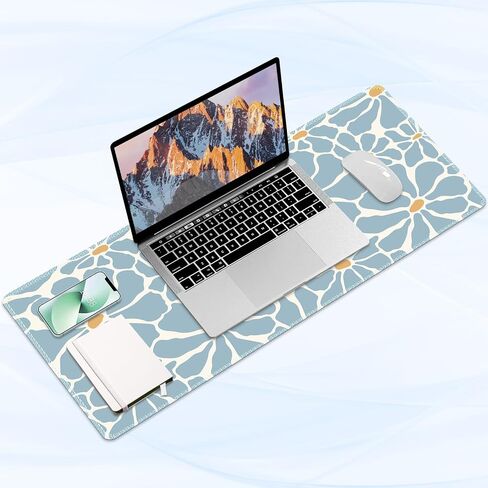 Desk Mat, XXL Large Gaming Mouse Pad, Keyboard Mouse Mat Big Desk Pad, Non-Slip Rubber Base Mousepad for Work, Game, Office, Home -Blue Flower in Saudi Arabia