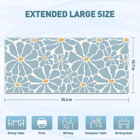Desk Mat, XXL Large Gaming Mouse Pad, Keyboard Mouse Mat Big Desk Pad, Non-Slip Rubber Base Mousepad for Work, Game, Office, Home -Blue Flower in Saudi Arabia