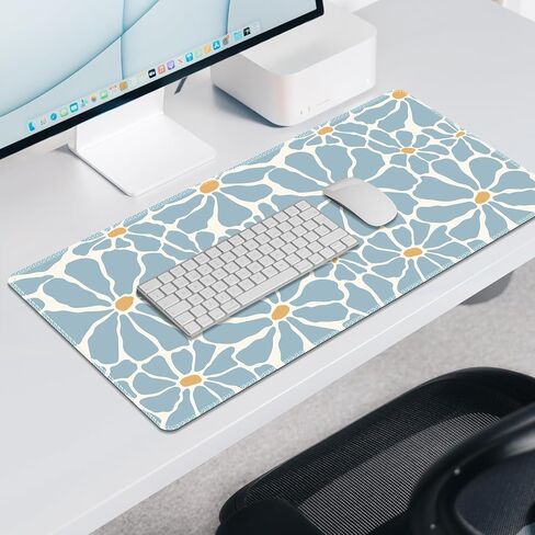Desk Mat, XXL Large Gaming Mouse Pad, Keyboard Mouse Mat Big Desk Pad, Non-Slip Rubber Base Mousepad for Work, Game, Office, Home -Blue Flower in Saudi Arabia