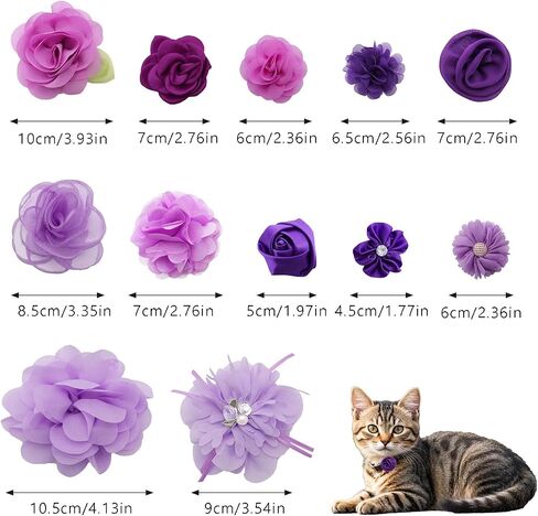 12 PCS Purple Dog Flowers Flowers Cat Flower Flower Flower Sofmishenment مع زخرفة قابلة للفصل مع فرقة مطاطية مرنة سحر ربطة عنق الشيفون للحيوانات الأليفة حفلات عيد ميلاد حفلات الزفاف in Kuwait