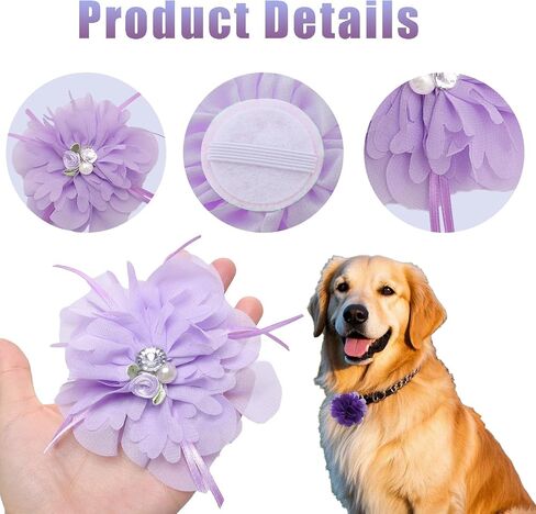 12 PCS Purple Dog Flowers Flowers Cat Flower Flower Flower Sofmishenment مع زخرفة قابلة للفصل مع فرقة مطاطية مرنة سحر ربطة عنق الشيفون للحيوانات الأليفة حفلات عيد ميلاد حفلات الزفاف in Kuwait