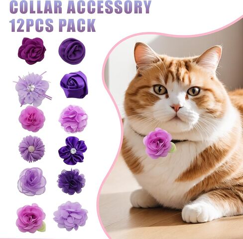 12 PCS Purple Dog Flowers Flowers Cat Flower Flower Flower Sofmishenment مع زخرفة قابلة للفصل مع فرقة مطاطية مرنة سحر ربطة عنق الشيفون للحيوانات الأليفة حفلات عيد ميلاد حفلات الزفاف in Kuwait