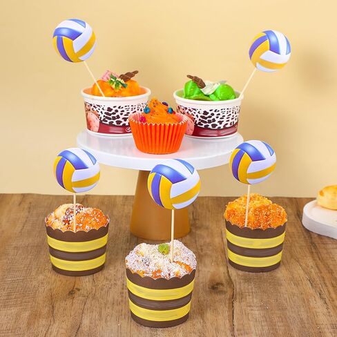 48 ٪ للكرة الطائرة كب كيك القبعات العليا ، كعكة الكرة الطائرة توببر ، ديكورات كب كيك في الكرة الطائرة لحفلة عيد ميلاد استحمام الطفل ، لوازم الديكور العليا للكعك in Kuwait