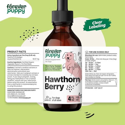 Hawthorn Berry Tincture for Dogs - Antioxidant Support Drops for Dogs w/Hawthorn Berry - Liquid Heart Health Supplement for Happy Pets - No Preservatives & Artificial Colors - 4 oz in Saudi Arabia
