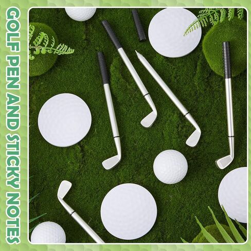 Estune 12 Pcs Ballpoint Pens and 12 Pads Sticky Notes Cool Party Favors Mini Decorative Pens Funny Sports Club Props Black Gel Ink for Office Coworkers (Golf Style, Silver, Black) in Kuwait