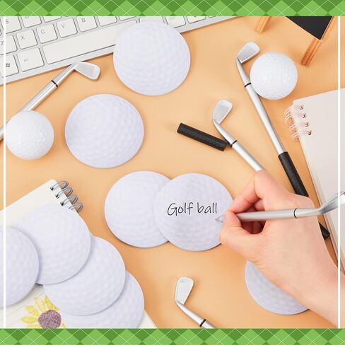 Estune 12 Pcs Ballpoint Pens and 12 Pads Sticky Notes Cool Party Favors Mini Decorative Pens Funny Sports Club Props Black Gel Ink for Office Coworkers (Golf Style, Silver, Black) in Kuwait