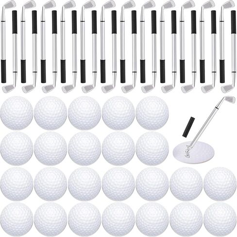 Estune 12 Pcs Ballpoint Pens and 12 Pads Sticky Notes Cool Party Favors Mini Decorative Pens Funny Sports Club Props Black Gel Ink for Office Coworkers (Golf Style, Silver, Black) in Kuwait