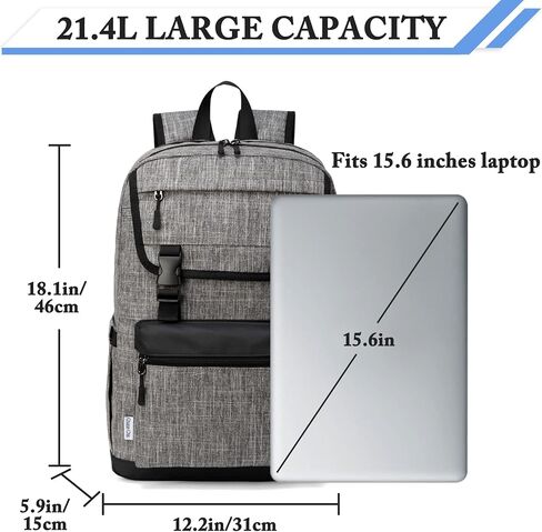Laptop Backpack Mens, ChaseChic Large Anti Theft Travel Backpack, Waterproof Caual Rucksack Bag fit 15.6" Laptop (Gray) in Saudi Arabia