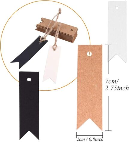 علامات هدايا DIYASY Kraft مع سلسلة ، 150 جهاز كمبيوتر شخصي بني أبيض وسوداء علامات 7x2cm حرفة تعليق علامات هدايا علامات مرجعية مع 64 قدم القطن و jutetwine لصالح الحفلات الحفلات in Kuwait