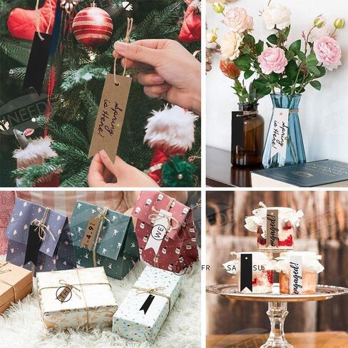 علامات هدايا DIYASY Kraft مع سلسلة ، 150 جهاز كمبيوتر شخصي بني أبيض وسوداء علامات 7x2cm حرفة تعليق علامات هدايا علامات مرجعية مع 64 قدم القطن و jutetwine لصالح الحفلات الحفلات in Kuwait