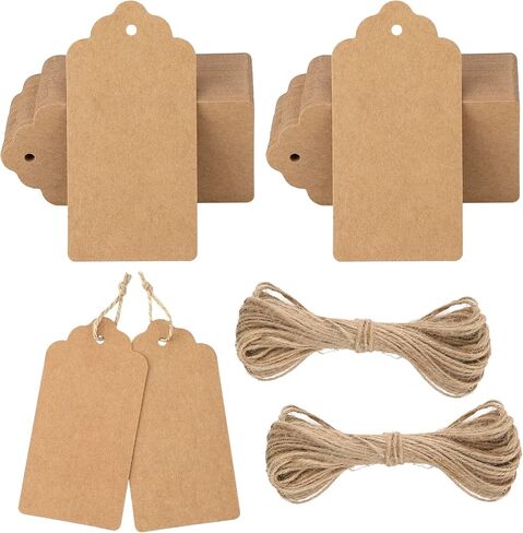 100 PCS Kraft Paper Gift Tags with String Blank Tags Vintage Wedding Taving Taving Table مع 66 قدمًا من علامات الجوت الطبيعية للحرف اليدوية in Kuwait