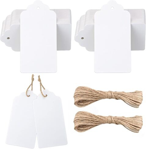 100 PCS Kraft Paper Gift Tags with String Blank Tags Vintage Wedding Favor Hang Tags with 66 Feet Natural Jute Twine Retangle Tags for Crafts in Kuwait
