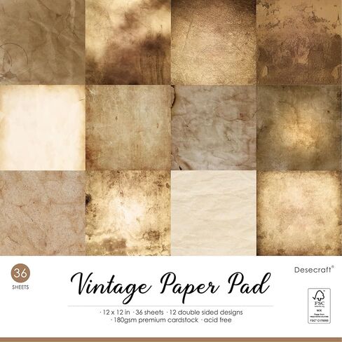 Vintage 12x12 Scrapbooking Cardstock Decorative Paper - 36 Sheets - for Card Making Journaling Planner Origami Textured Decorative Scrapbook Paper Scrapbook Materials Supplies in Saudi Arabia