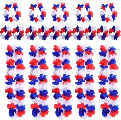 SUMERSHA 5 SET 20PCS HAWAIIAN LEIS مرنة الزهور قلادات وعصابات رأس وشرب معصم الاستوائيات الزخارف الاستوائية اللوازم عيد ميلاد الشاطئ الحفلات ، 5 ألوان in Kuwait