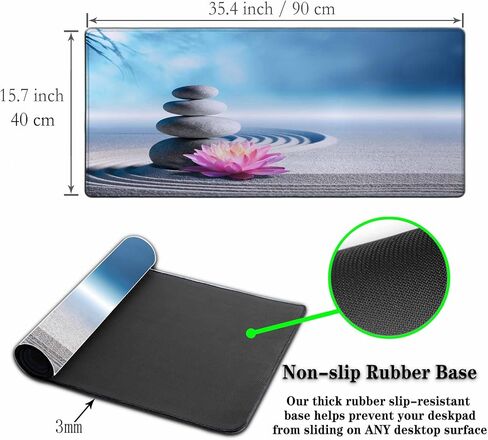 Zen Meditation Harmony Desk Mouse Pad Mat Lotus Flower and Stack of Stones Extended Gaming Keyboard Mousepad for Computer,Home,Office 35.4"X15.7" in Saudi Arabia