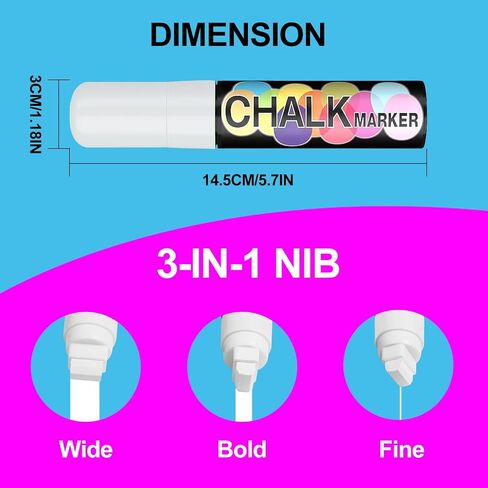 5 Pack Washable Window Markers for Cars, 15mm White Jumbo Liquid Chalk Markers, 3 in 1 Nib, Metallic & Neon Paint Glass Pen for Auto, Chalkboard, Blackboard, Bistro, Menus and Any Non-Porous Surface in Saudi Arabia