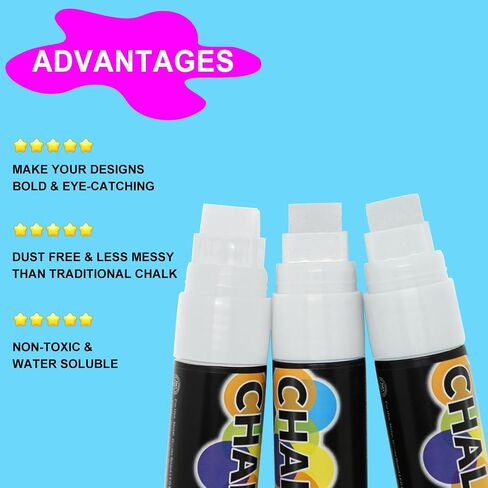 5 Pack Washable Window Markers for Cars, 15mm White Jumbo Liquid Chalk Markers, 3 in 1 Nib, Metallic & Neon Paint Glass Pen for Auto, Chalkboard, Blackboard, Bistro, Menus and Any Non-Porous Surface in Saudi Arabia