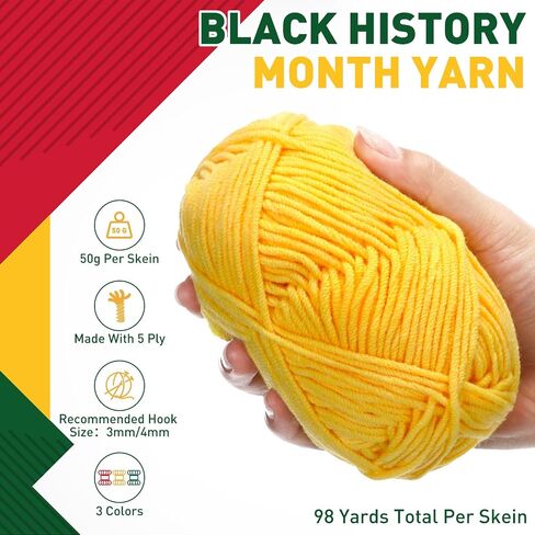 3 Skeins Yarn for Black History Month Knitting Yarn Milk Cotton Yarn DIY Rasta Crafts Gift African American Party Decoration Juneteenth(Red Green Black) in Saudi Arabia