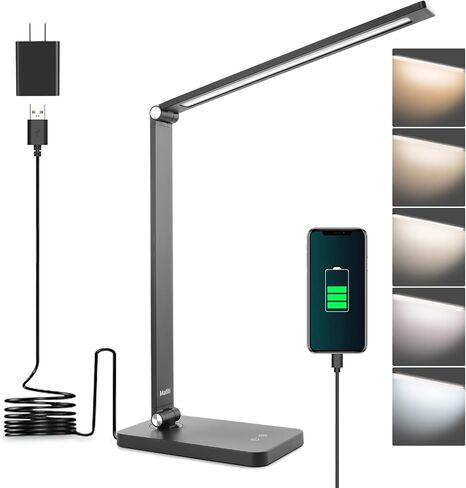 mafiti LED Desk Lamp for Home Office,Touch Desk Light 5 Light Modes 3 Brightness,Foldable Table Lamp with Adjustable Arm,Eye-Caring Lamp with USB Port, Bedside Lamp for Working Reading Study,Black in Saudi Arabia