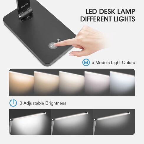 mafiti LED Desk Lamp for Home Office,Touch Desk Light 5 Light Modes 3 Brightness,Foldable Table Lamp with Adjustable Arm,Eye-Caring Lamp with USB Port, Bedside Lamp for Working Reading Study,Black in Saudi Arabia