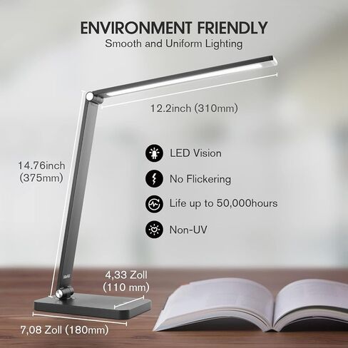 mafiti LED Desk Lamp for Home Office,Touch Desk Light 5 Light Modes 3 Brightness,Foldable Table Lamp with Adjustable Arm,Eye-Caring Lamp with USB Port, Bedside Lamp for Working Reading Study,Black in Saudi Arabia