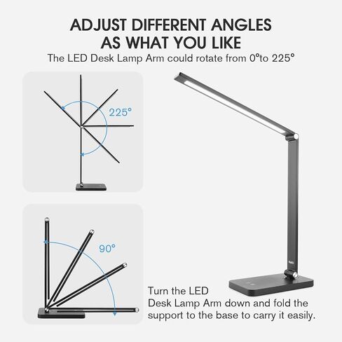 mafiti LED Desk Lamp for Home Office,Touch Desk Light 5 Light Modes 3 Brightness,Foldable Table Lamp with Adjustable Arm,Eye-Caring Lamp with USB Port, Bedside Lamp for Working Reading Study,Black in Saudi Arabia