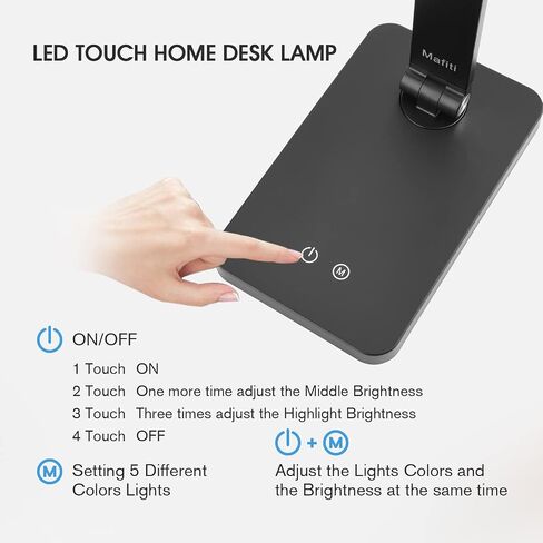 mafiti LED Desk Lamp for Home Office,Touch Desk Light 5 Light Modes 3 Brightness,Foldable Table Lamp with Adjustable Arm,Eye-Caring Lamp with USB Port, Bedside Lamp for Working Reading Study,Black in Saudi Arabia