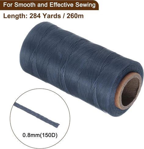 uxcell Leather Sewing Waxed Thread, 284 Yards / 260m 0.8mm 150D Flat Polyester All-Purpose Threads for Leather Crafts, Bookbinding, Denim Blue in Saudi Arabia