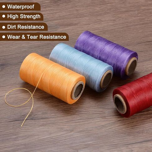 uxcell Leather Sewing Waxed Thread, 284 Yards / 260m 0.8mm 150D Flat Polyester All-Purpose Threads for Leather Crafts, Bookbinding, Denim Blue in Saudi Arabia