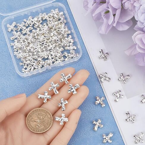 1 مربع 80pcs الفضة عبر الخرزات المتقاطع المتقاطع حبات صغيرة التبتية سبيكة العتيقة الصلبان الصلبان المعدنية الصلبان حبة لمجوهرات مصنوعة المجوهر in Kuwait